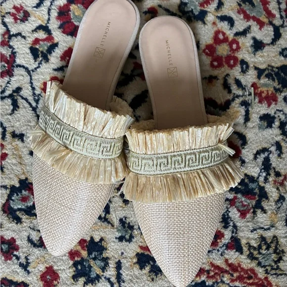 Michelle McDowell Carmen Natural Tan Woven Raffia Mules Sz 8 NWOB - Picture 2 of 5